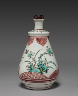 Wine Bottle with Plum and Pine Tree Design: Ko Imari Type, late 17th century. Creator: Unknown.