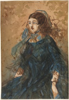 Woman in a Blue Dress (recto); War Encampment Scene (verso), 1855-1860. Creator: Constantin Guys (French, 1805-1892).