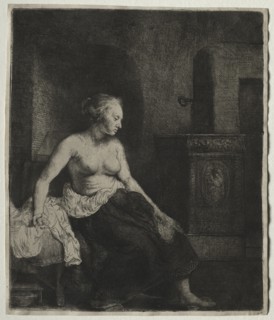 Woman Sitting Half Dressed Beside a Stove, 1658. Creator: Rembrandt van Rijn (Dutch, 1606-1669).
