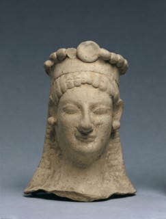 Woman's Head with Crown and Earrings, 600-475 BC. Creator: Unknown.