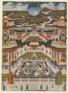 Women bathing before an architectural panorama, c. 1765. Creator: Fayzullah (Indian, active c. 1730-1765).
