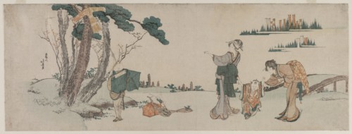 Women Distracting a Child whose Kite is caught in a Tree, c. 1800. Creator: Katsushika Hokusai (Japanese, 1760-1849).