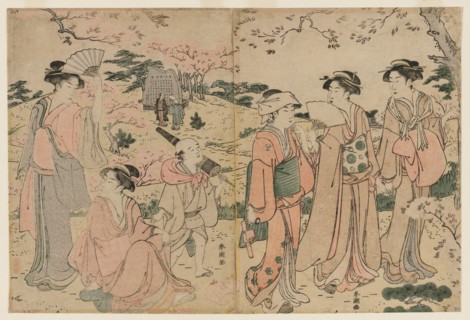 Women Viewing Cherry Blossoms at Asukayama, 1780s. Creator: Katsukawa Shuncho (Japanese).