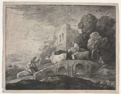 Wooded Landscape with Herdsmen Driving Cattle, 1779-1780. Creator: Thomas Gainsborough (British, 1727-1788).