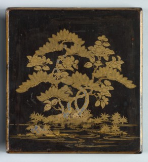 Writing Box (Suzuribako) with Design of Pine, Camellia and Bamboo (lid), 1400s. Creator: Unknown.