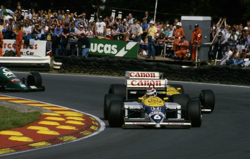 1986 British Grand Prix Ricardo Patrese leads Nigel Mansell in Williams FW11 at Brands Hatch. Creator: Unknown.