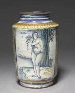 Cylindrical Storage Jar: Venus on the Sea Shore, c. 1507-1510. Creator: Unknown.