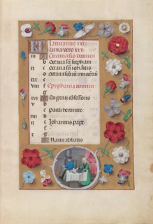 Hours of Queen Isabella the Catholic, Queen of Spain: Fol. 2r, January - Feast, c. 1500. Creator: Master of the First Prayerbook of Maximillian (Flemish, c. 1444-1519); Associates, and.