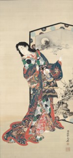 Beauty Before a Screen, 1800s. Creator: Kawanabe Kyosai (Japanese, 1831-1889).
