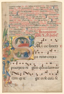 Leaf from a Gradual: Historiated Initial S[alve Sancta Parens]..., c. 1420-1450. Creator: Unknown.