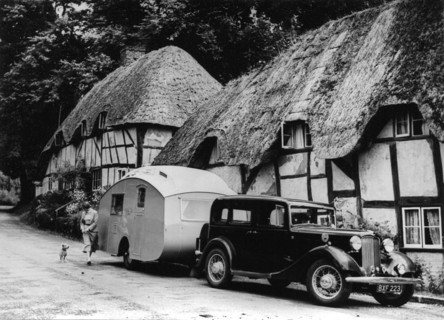 1936 Austin Twenty with caravan. Creator: Unknown.