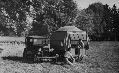 1931 Austin 7 with trailer tent. Creator: Unknown.