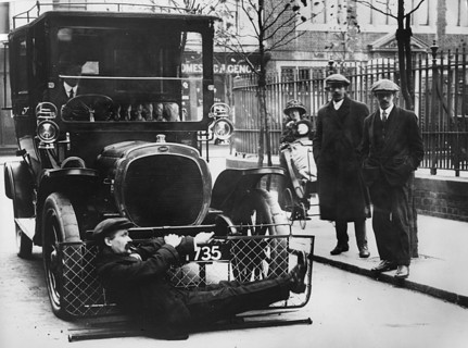 1908 Deasy testing pedestrian road safety device. Creator: Unknown.
