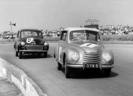 Auto Union-DKW racing Morris Minor at Silverstone 1958. Creator: Unknown.