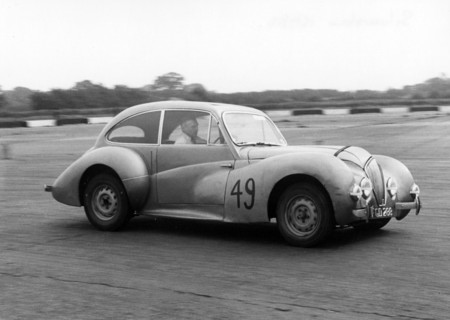 1947 Healey Elliott 2.4, E.B Wadworth at Silverstone 1956. Creator: Unknown.