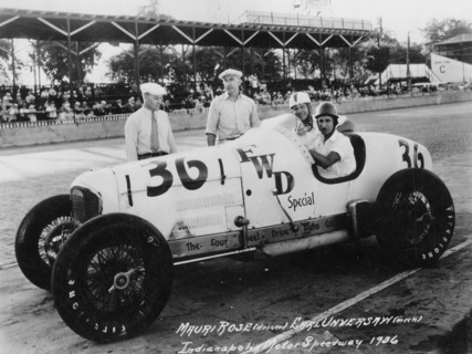 1936 Miller FWD driven by Rose with Mechanic Unversaw at Indianapolis. Creator: Unknown.