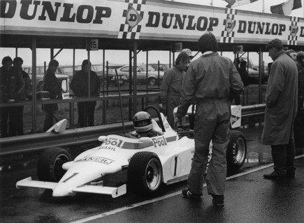 Ralt RT3 in pits, Ayrton Senna, Formula 3 at Thruxton 3rd March 1983. Creator: Unknown.