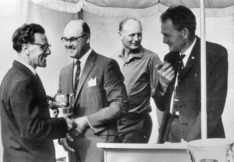 Murray Walker in 1963, Lord Montagu in background. Creator: Unknown.