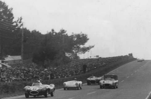 Jaguar D type, Mike Hawthorn 1954 Le Mans. Creator: Unknown.