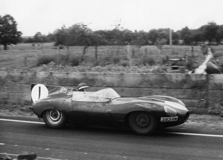 Jaguar D type, Mike Hawthorn 1956 Le Mans. Creator: Unknown.