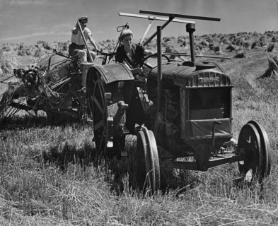 Fordson tractor, with Land girls 1940's. Creator: Unknown.