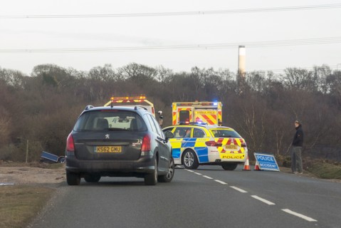 Police car and ambulance attending road traffic accident 2018. Creator: Unknown.