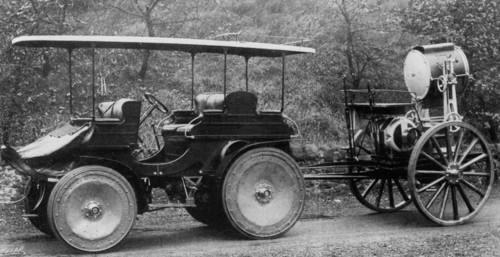 1905 Arrol Johnston with search light trailer in Sudan. Creator: Unknown.