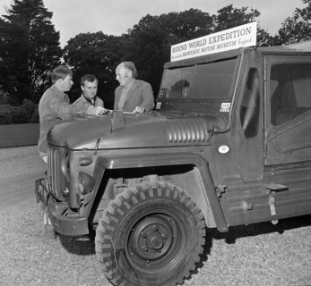 Austin Champ at Beaulieu 1968 Lord Montagu with James Mathieson and Barry Hale. Creator: Unknown.
