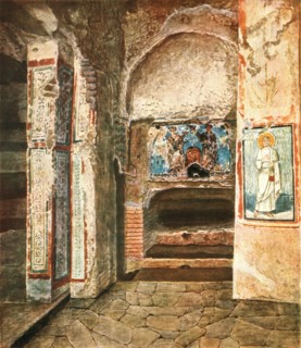 The burial-chapel of SS. Felix and Adauctus in the Catacombs of Commodilla, Rome, Italy, (1928).  Creator: Unknown.