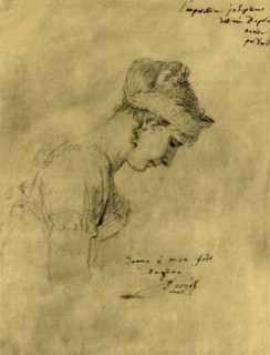 Sketch of Josephine at Napoleon's coronation, 2 December 1804, (1921).  Creator: Jacques-Louis David.
