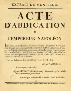 Notice announcing the Emperor Napoleon's abdication, 11 April 1813, (1921).  Creator: Unknown.