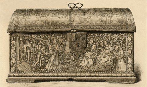 Leather coffer with incised decoration, 15th century, (1903). Creator: Unknown.