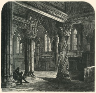 'The Apprentice Pillar in Roslin Chapel', c1870.