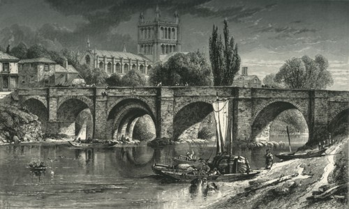 'Hereford Cathedral, and Wye Bridge', c1870.