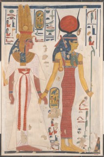 Queen Nefertari being led by Isis, ca. 1279-1213 B.C. Creator: Charles Wilkinson.