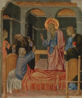 Saint John the Evangelist Raises Drusiana, ca. 1460. Creator: Giovanni di Paolo.