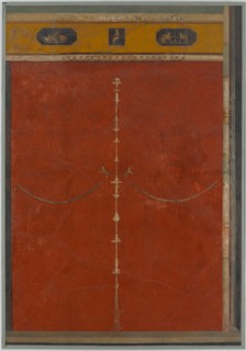 Wall painting on red ground: candelabrum with frieze, from the imperial villa..., 1st century B.C. Creator: Unknown.
