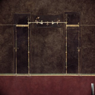 Wall painting on black ground: supports with entrablature, from the imperial villa..., 1st cent B.C. Creator: Unknown.