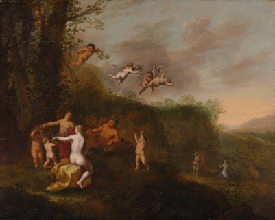 Bacchus and Nymphs in a Landscape, probably 1640s. Creator: Abraham van Cuylenborch.