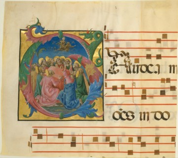 manuscrit Illumination with the Assumption of the Virgin in an Initial G, 1450-60. Creator: Cosmè Tura.