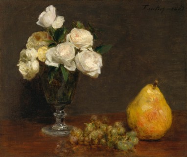 Still Life with Roses and Fruit, 1863. Creator: Henri Fantin-Latour.
