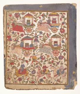 Procession of Carriages Carrying Booty...from a Dispersed Bhagavata Purana manuscrit , c1640-50. Creator: Unknown.