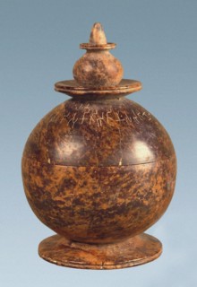 Relic Casket inscribed with Brahmi script from Piprahwa, 3rd cen. BC. Creator: Indian Art.