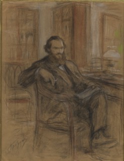 Leo Tolstoy during the work on the novel "War and Peace", 1893-1903. Creator: Pasternak, Leonid Osipovich (1862-1945).
