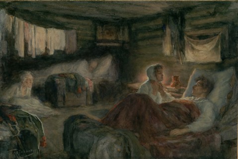 Natasha and the wounded Prince Andrei in Mytishchi. Illustration for the novel War and Peace, 1893. Creator: Pasternak, Leonid Osipovich (1862-1945).