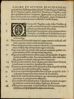 The Ninety-five Theses or Disputation on the Power of Indulgences by Martin Luther, 1517. Creator: Historic Object.