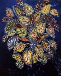 Mottled flowers on a blue ground, 1929. Creator: Louis (Séraphine de Senlis), Séraphine (1864-1942).
