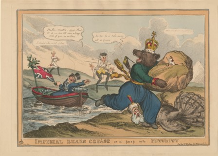 Imperial Bears Grease (Greece) or a peep into futurity. Caricature on the Russo-Turkish War, 1828. Creator: Heath, William (1795-1840).