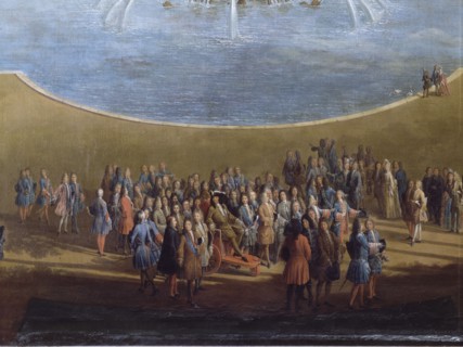 View of the Bassin d'Apollon and the Grand Canal of Versailles. Detail: Louis XIV , 1713. Creator: Martin, Pierre-Denis II (1663-1742).