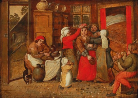 Preparing for the bridal bed, 1570s. Creator: Cleve, Marten van, the Elder (1527-1581).